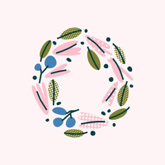 Cute botanical flower wreath illustration. Vector card, print, design.