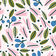 Seamless pattern with flowers and leaves. Vector background, print, design