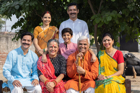 Portrait of Happy Indian and Asian Family.