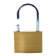 a broken golden or brass padlock