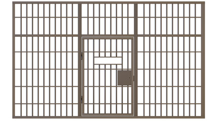 Prison  metal bars, closed cell door and keys. 3D Prison cells, Iron jail cage. Crime, punishment and amnesty concept.