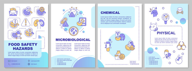 Fototapeta na wymiar Food safety hazards blue gradient brochure template. HACCP system. Leaflet design with linear icons. 4 vector layouts for presentation, annual reports. Arial-Bold, Myriad Pro-Regular fonts used