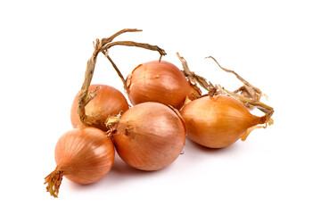 Fresh onion bulbs, isolated on white background. High resolution image.