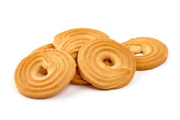 Crispy shortbread cookies, isolated on white background. High resolution image.