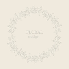 
Elegant frame, background, floral wreath, circular monogram with hand drawn wild herbs and flowers. Vector vintage botanical illustration for invitation or wedding decor, logo, label, branding, busin