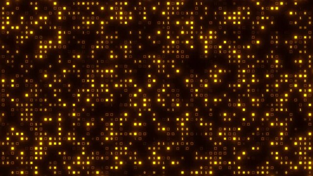 High-tech HUD grid animation. Technology and data processing theme. Ai or Artificial Intelligence concept. glowing and blinking square particles