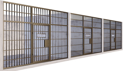 Prison metal bars, and closed cell doors. Transparent PNG illustration Prison cells, Iron jail cage. Crime, punishment and amnesty concept.
