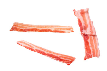 Raw bacon slices isolated on a white background.