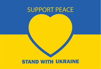 Ukraine support concept, heart in blue and yellow colors, Peace for Ukraine. Vector
