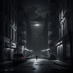 dark night in the city street