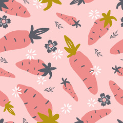 Red Organic Carrots Vector Seamless Pattern
