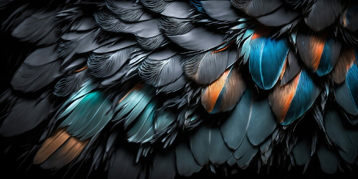 arri&egrave;re-plan rempli de plumes de canard mandarin - format panoramique - illustration ia