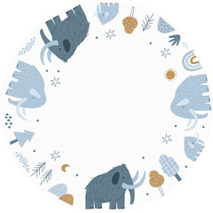 Cute cartoon Mammothn - vector print scandinavian style. Decor for nursery, newborn. Woolly mammotn. Poster, carpet, card design