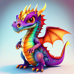 Fototapeta premium Adorable and cute dragon lizard Illustation, children-friendly cartoon in fantasy style, Generative AI