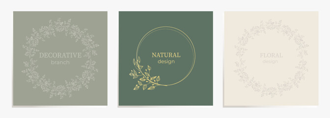 Elegant frame, background, floral wreath, circular monogram with hand drawn wild herbs and flowers. Vector vintage botanical illustration for invitation or wedding decor, logo, label, branding,