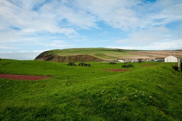 Obraz premium landscape with grass and blue sky