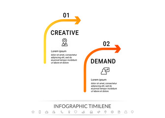 Vector infographics with 2 arrows and icons. Modern concept graphic process template with two steps and symbols. Simple sketch timeline for the business project
