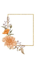 Watercolor floral autumn frame with chrysanthemum and wild flowers