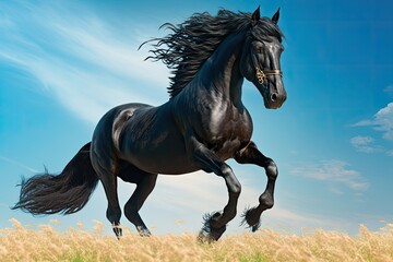 black horse on the meadow , ai generated