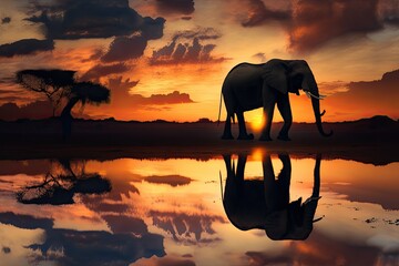 Fototapeta na wymiar elephant at sunset , ai generated