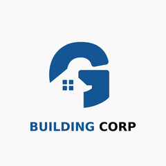 Letter G with House and Building Icon For Architect Construction Home Repair Business Logo Template