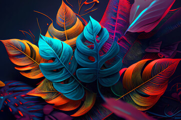 Abstract plants leaves, colorful background generative ai illustration