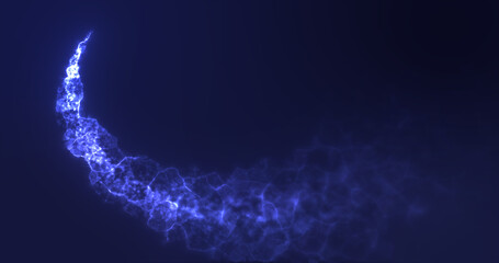 Abstract flying magical glowing line of energy blue particles in the rays of a brilliant sun on a dark background. Abstract background. Video in high quality 4k, motion design