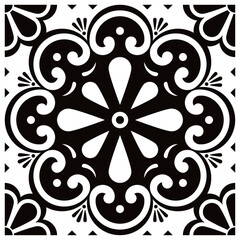 Mexican talavera style decorative vector seamless pattern with single tile design in black and white
