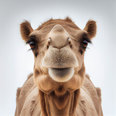 Adult camel portrait isolated on a white background. Generative AI.