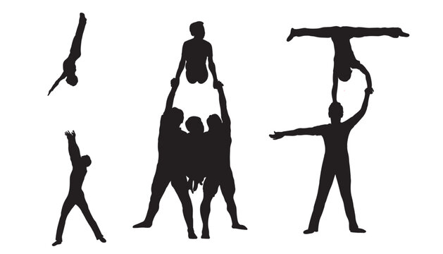 Gymnasts sports acrobats vector black silhouette abstract