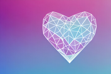 Geometrical Purple And Blue Heart Shape Mesh Grid On A Plain Purple Gradient Background created with Generative AI Technology