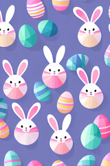 Easter Egg Bunny And Decorative Easter Eggs With Plain Purple Background created with Generative AI technology
