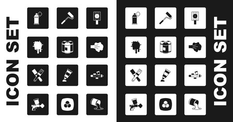 Set Spray can nozzle cap, Paint spray, roller brush, gun and icon. Vector