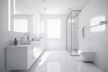 White bathroom interior. Generative AI