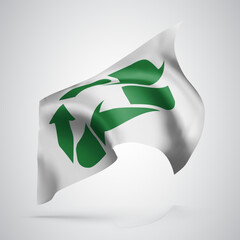 Recycling, vector flag with waves and bends waving in the wind on a white background
