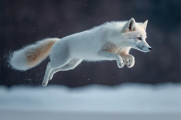 Young Arctic Fox Jumping