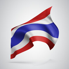 Thailand, vector flag with waves and bends waving in the wind on a white background