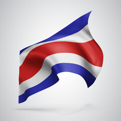 Costa Rica, vector flag with waves and bends waving in the wind on a white background