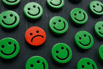 Happy smileys and one sad. Customer experience and satisfaction concept.