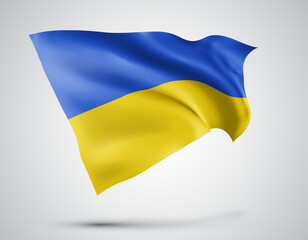 Ukraine, vector flag with waves and bends waving in the wind on a white background