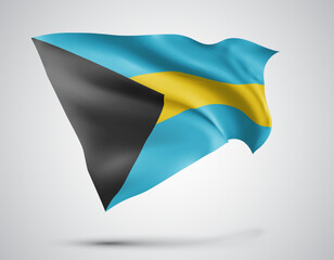 Bahamas, vector flag with waves and bends waving in the wind on a white background
