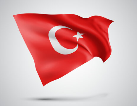Turkey, vector flag with waves and bends waving in the wind on a white background