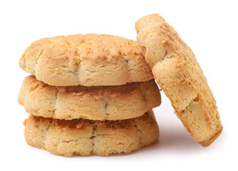 Brown round cookies on a white background, close up