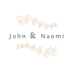 Logo templates in minimal linear style with hand drawn ,leaves and branch. Elegant floral frame. Delicate botanical trendy vector illustration for labels, corporate identity, wedding invitation