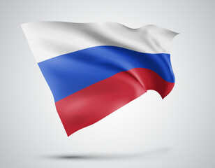 Russia, vector flag with waves and bends waving in the wind on a white background