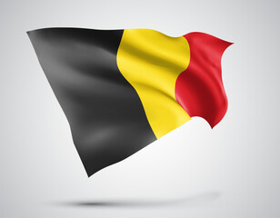 Belgium, vector flag with waves and bends waving in the wind on a white background