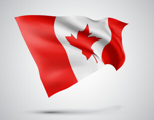 Canada, vector flag with waves and bends waving in the wind on a white background