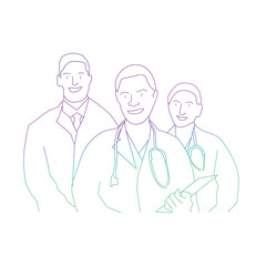 Group of medical workers outlines concept stock illustration