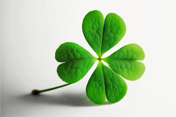 Green four-leaf clover leaf isolated on white background