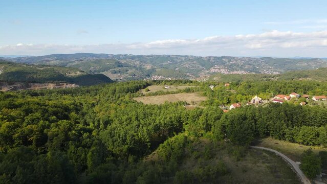 Bela Zemlja, Zlatibor Region, Serbia. Aerial View of Village, Homes and Green Landscape Above Uzice City
